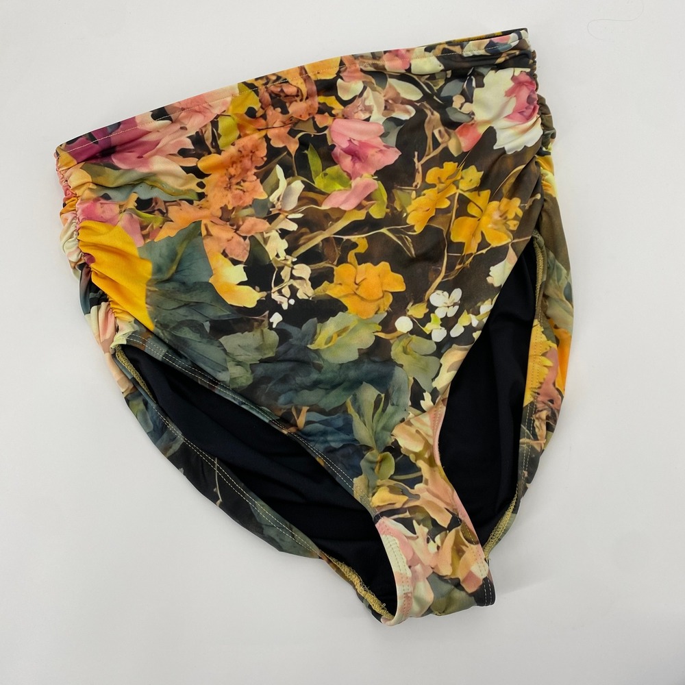 Albion Fit Bikini Bottom Women Medium Multicolor Floral Ruched High Waisted